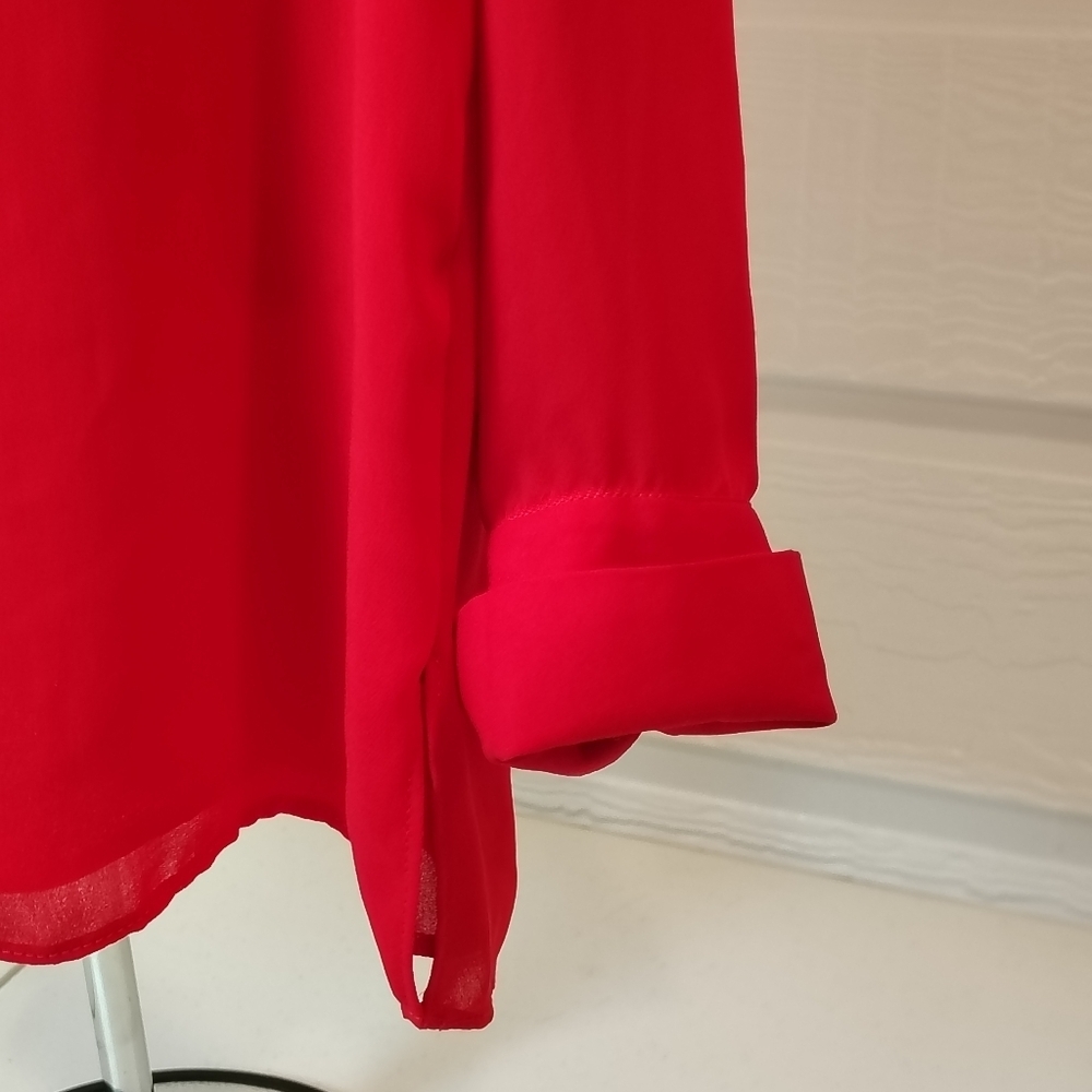 Catherine Malandrino Womens Size Small Red Long Sleeve Blouse Ruffle Front - Picture 3 of 8